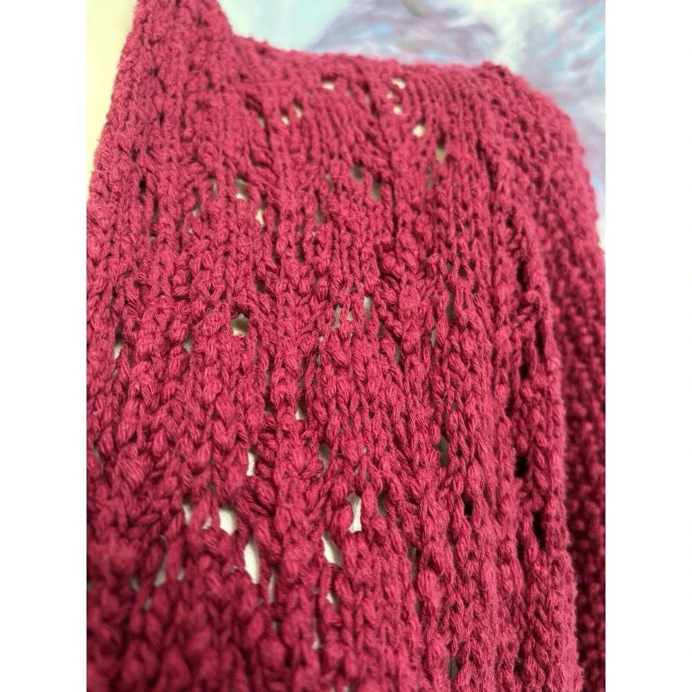 Ann Taylor‎ Loft Women's Medium Maroon Wine Chunkey Knit Long Open Cardigan